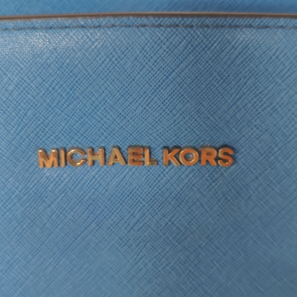 💯Michael Michael Kors  Summer Blue Saffiano Leather Satchel - Picture 5 of 12